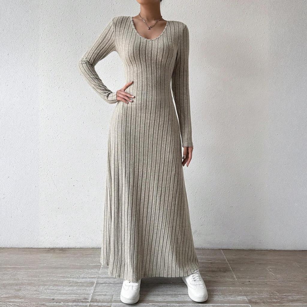 26-3-14-Women's Long Sleeve Dress Fall Casual T Shirt Loose Fit Pleated Front Dresses With Pockets2101