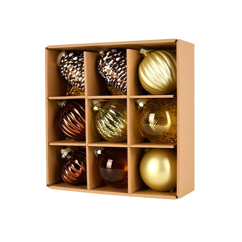 Christmas Decoration Painted Glass Decorative Balls Christmas Tree Ornaments Hanging Balls Round Balls 9 Pieces in a Box 8CM