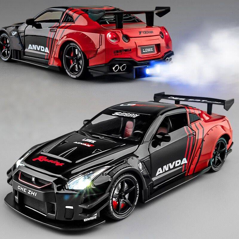 1/24 Silvia Gtr Gt-R R35 Alloy Sports Car Model Diecast Metal Racing Vehicles Car Model Sound And Light With Spray Kids Toy Gift