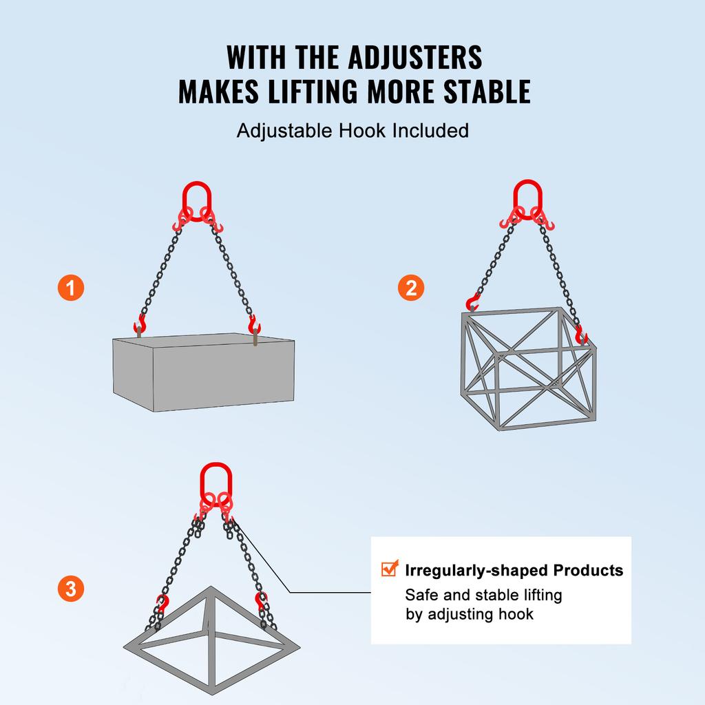 SucceBuy 3T Chain Sling 6ft 8mm/10mm Heavy Duty Lifting Chains with 2 Leg Grab Hooks G80 for Engine Manual Hoist Lifting Tool