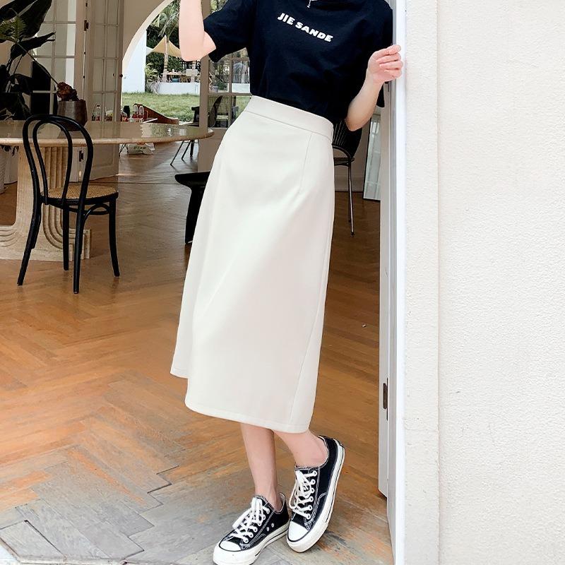 Front Slit Skirt for Women Small A-line Skirt for Summer Updated High-waist Design Mid-length Skirt
