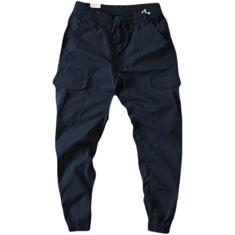 Men's Spring/Autumn Cotton Work Overalls: Elastic Waist, Slim Fit, 9-Point Casual Pants