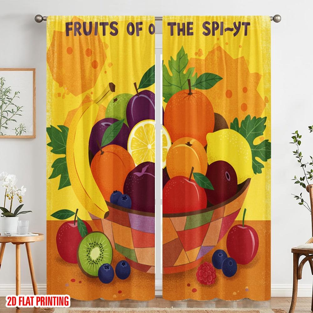 2pcs 2D flat printing Curtains Fruits of the Spirit Fabric Without Electricity Festive Holiday for All Season celebrations