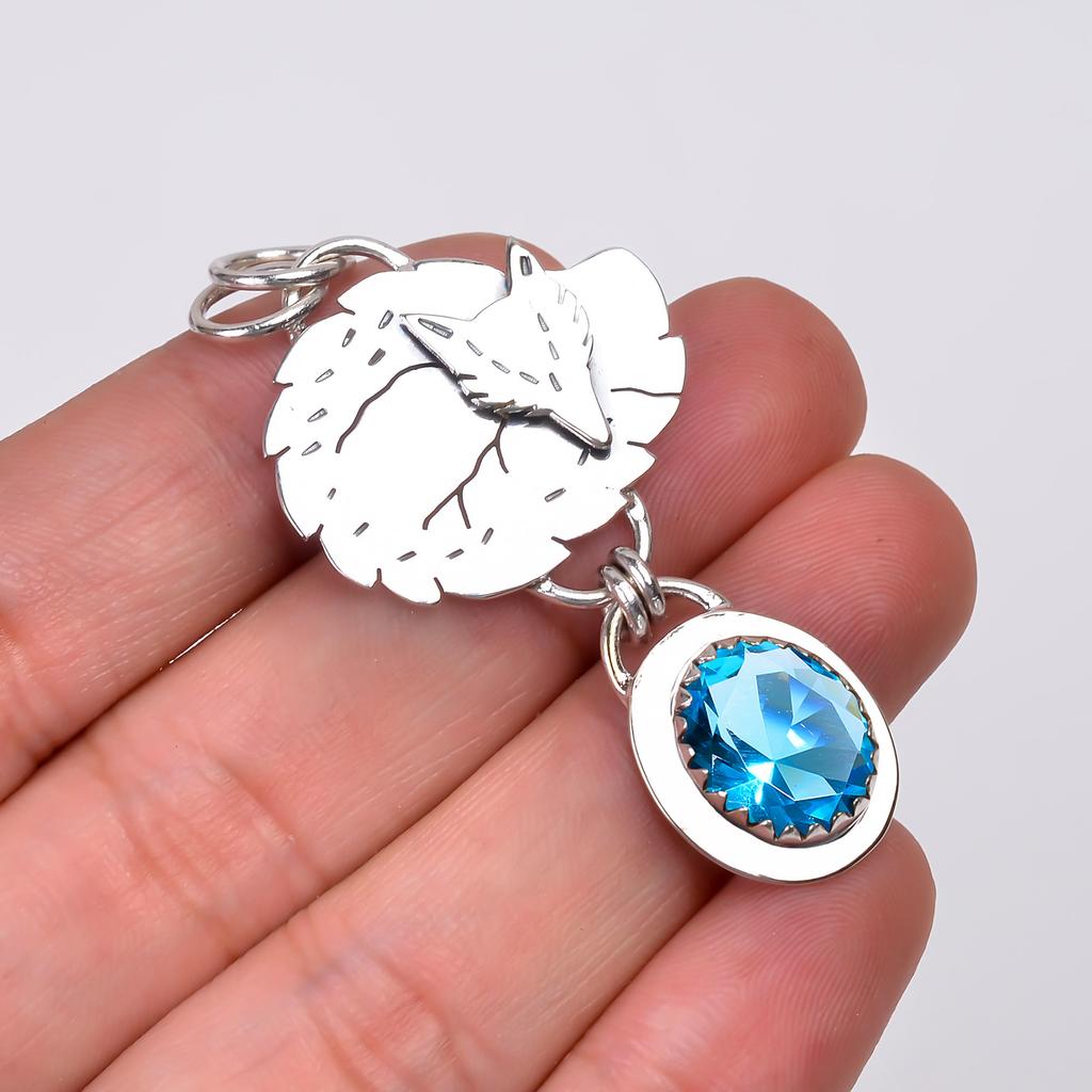 Blue Topaz Gemstone 925 Sterling Silver Pendant V8987, Blue Pendant, Oval Pendant, Valentin's Day Gift, Gift For Her, Birthday Gift, Handmade Jewelry,
