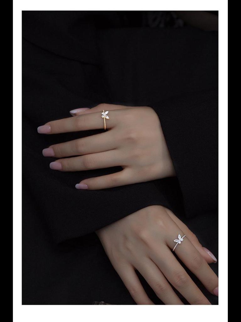 14 Karat vergoldeter Zirkon-Schmetterlingsring, S925-Silber, elegantes, schlankes Design für Damen.