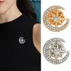 Moon Star Design Brooch Pin for Women, Rhinestones Inlaid Brooch Pin for Dress, Coat, Shawl, Zinc Alloy Badge for Mother, Wedding