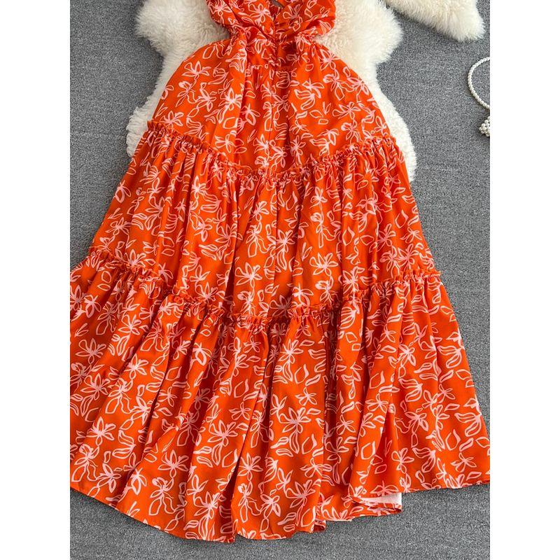 French Style First Date Open Back A- Line Beach Dress for Seaside Holiday