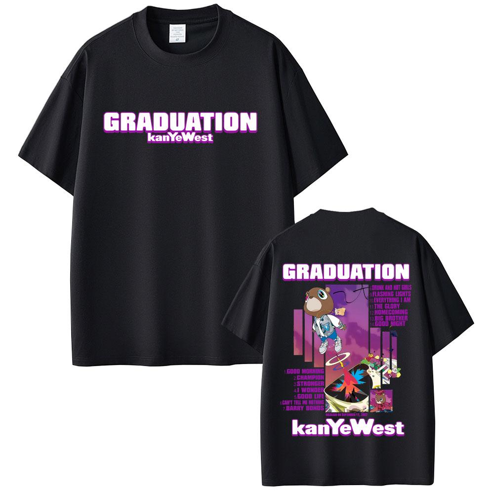Rapper Kanye West Graduation Bär Grafik T-Shirts Herren Hip Hop Mode Popmusik T-Shirts Herren Lässiges Baumwoll-Vintage-T-Shirt