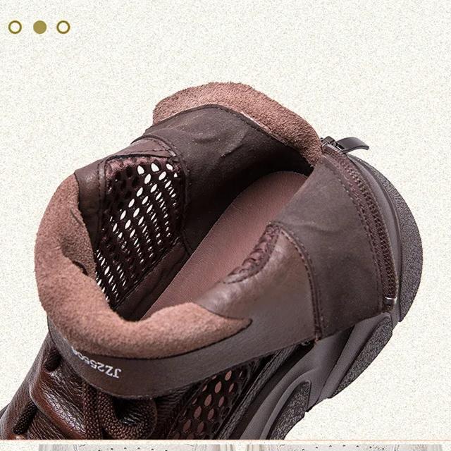 Johnature Cizme din piele naturală cu decupaje, retro, lucrate manual, cu vârf rotund, respirabile, pentru femei, cu talpă groasă