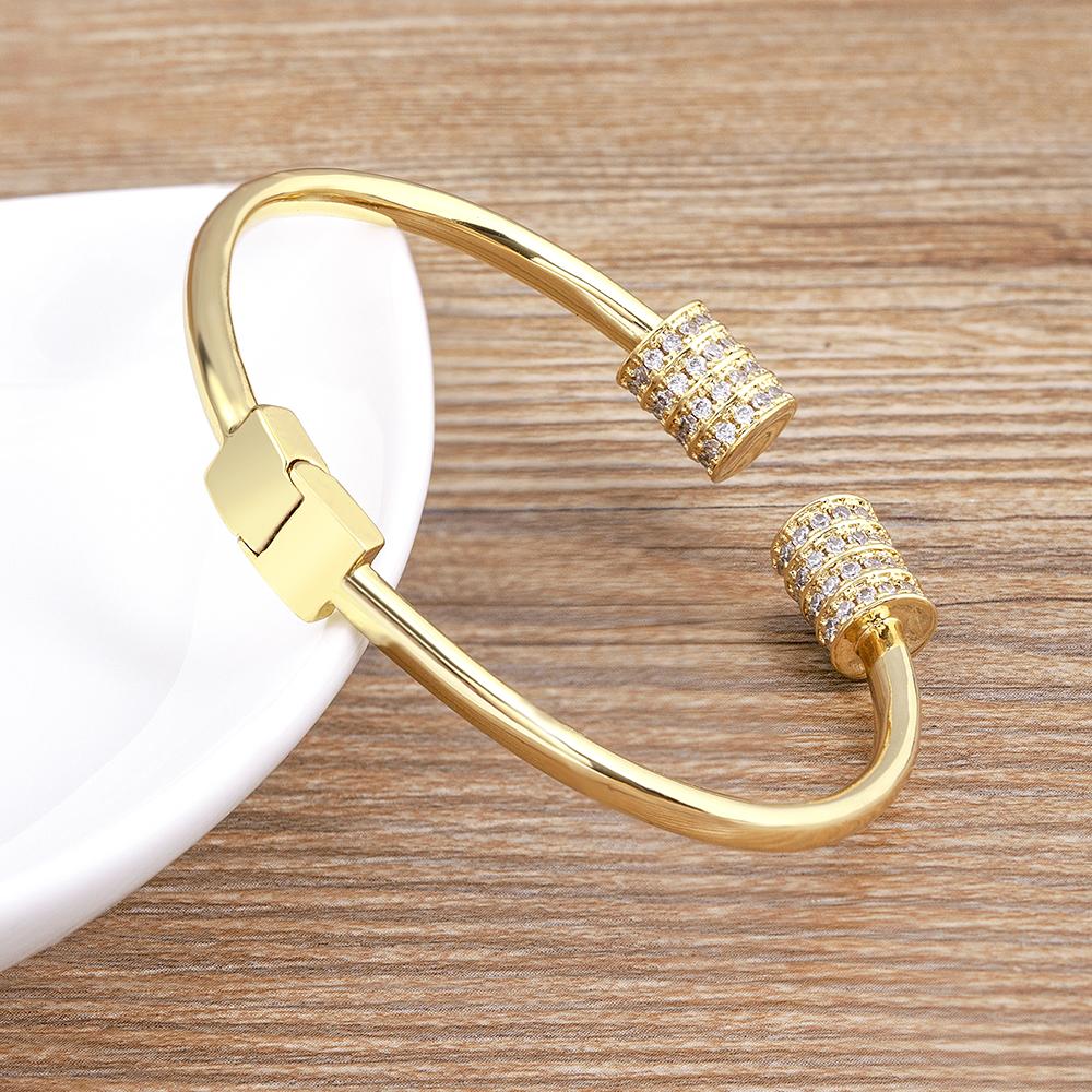 

Nidin Fashion Female White Zircon Stone Bracelet Gold Plated Open Adjustable Bangle For Women Wedding Birthday Jewelry Gifts 56-58mm