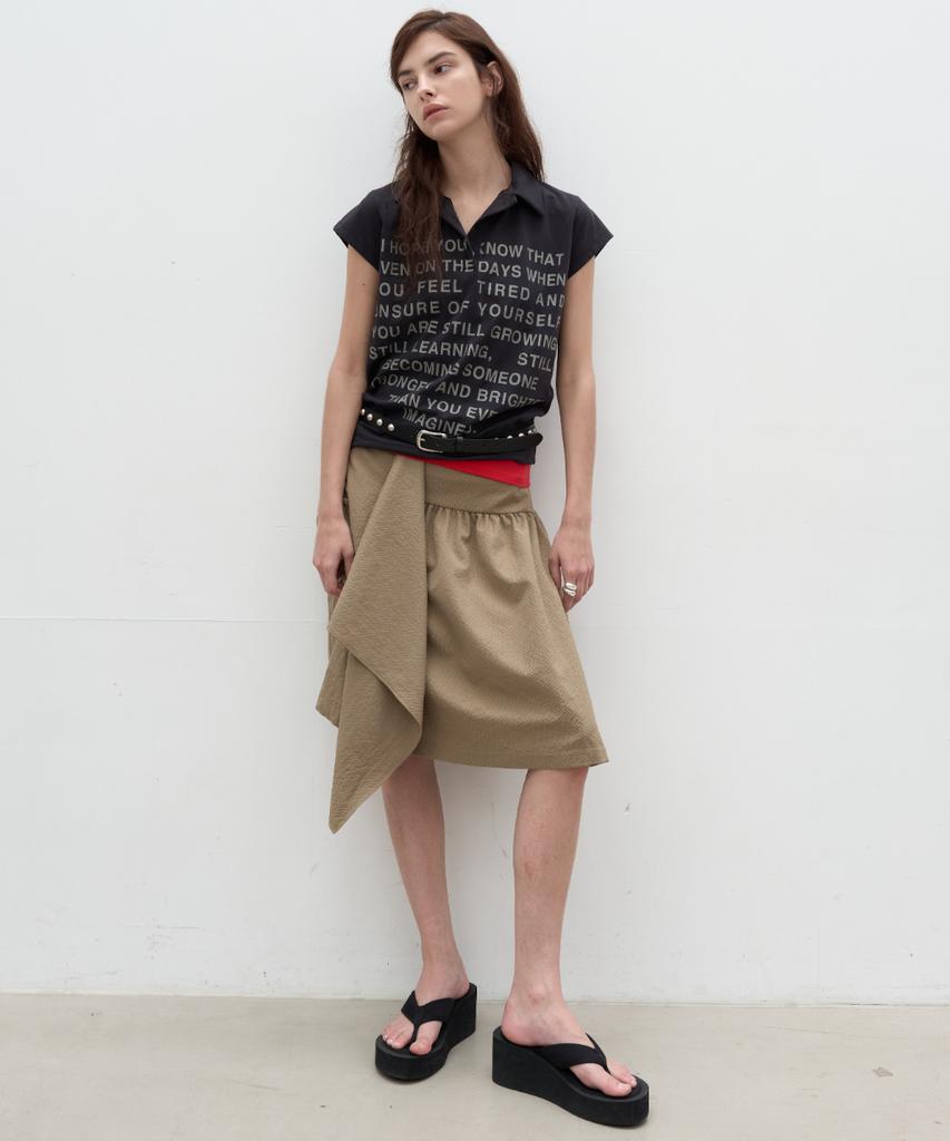 Seolan Unbalance Drape Skirt_Brown