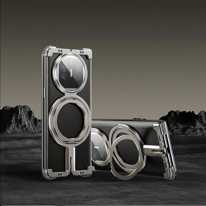 Oatsbasf for Huawei mate X2/X3/X5/X6 Phone Case with Adjustable Ring Stand Magsafe Metal Frameless Case Bumper Protective Cover