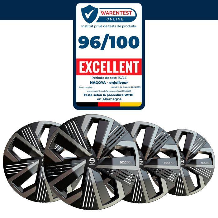 15-inch Wheel Covers - SPARCO - Model Nagoya - Black/Grey - Set of 4 - Sporty Design - Durable ABS