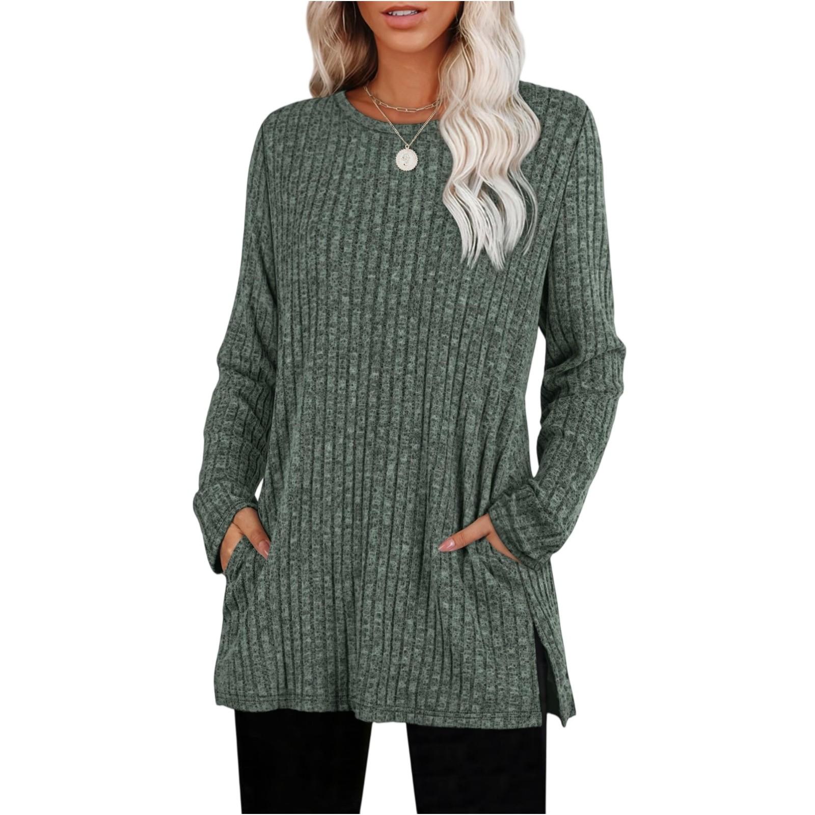 

Women s Fashionable Long-sleeved Pullover Solid-color Top L армия зеленый