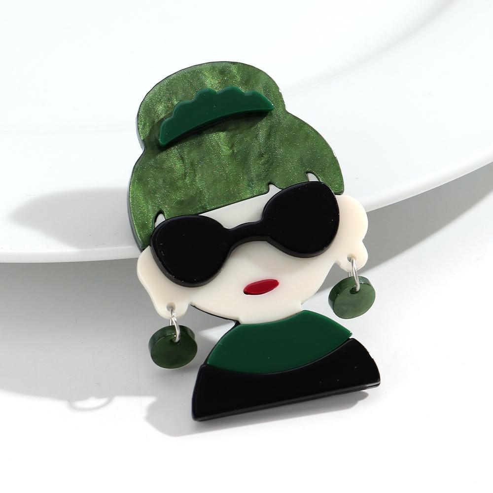 

Cute Acrylic Sunglasses Girl Figure Brooches for Women New Trendy Resin Pretty Girls Badge Pins Jewelry Clothes Accessories Gift зелёный