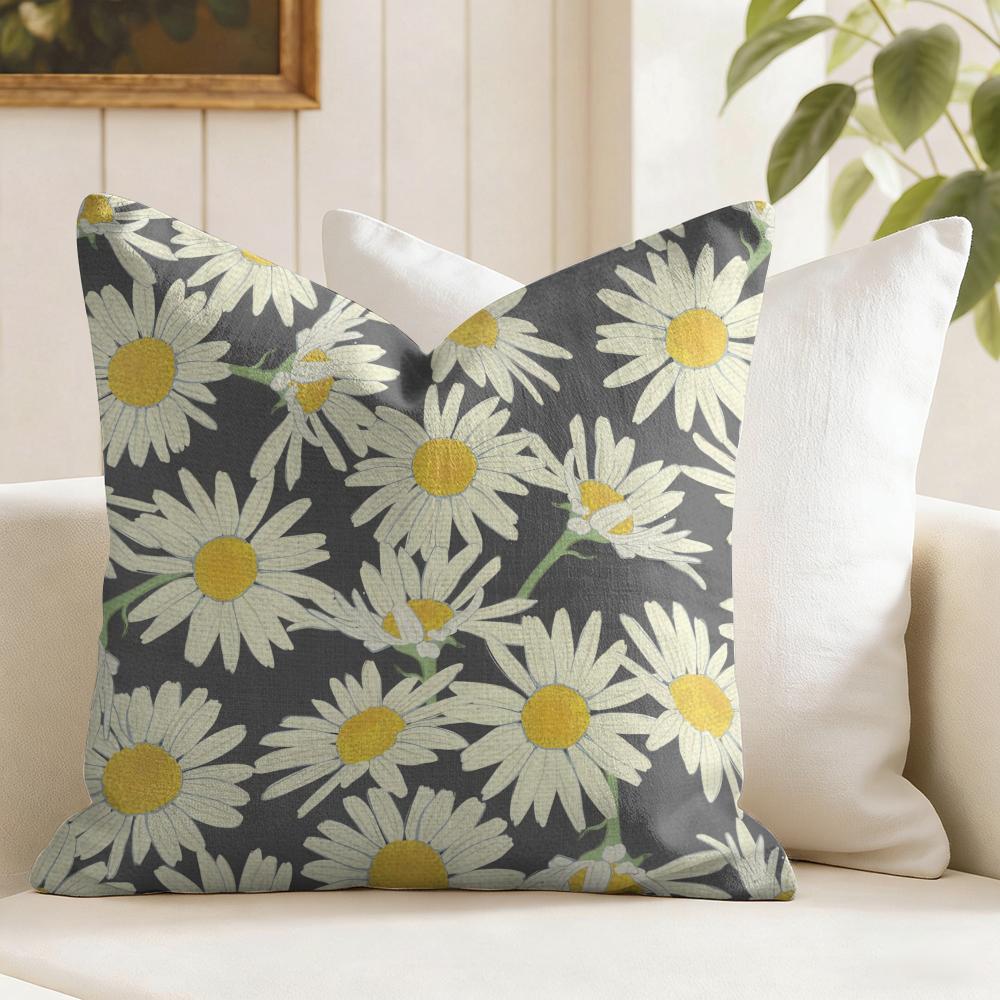 Daisy Pattern Cushion Cover Natural Linen Pillow Cover Double-Sided Print Cushion Cover For Sofa Home Decor