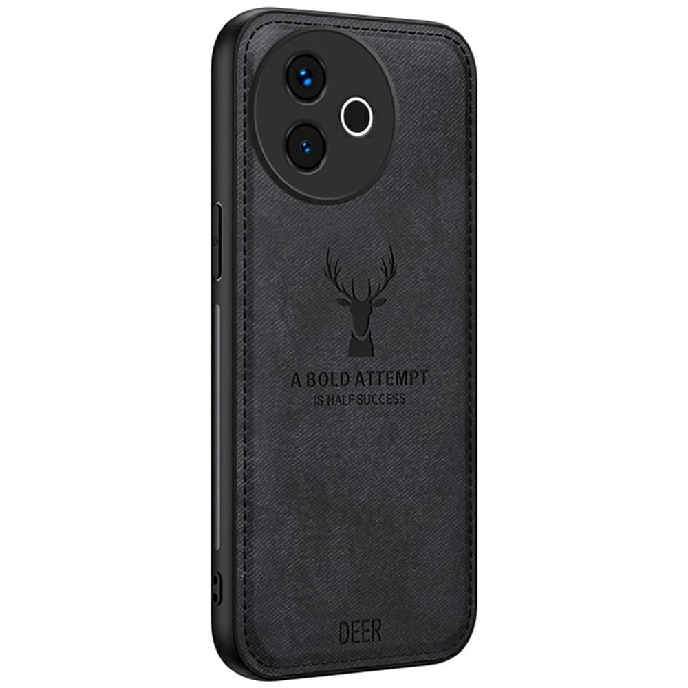 

For vivo Y300i 5G Case Deer Pattern Cloth Texture PU+PC+TPU Phone Cover Black