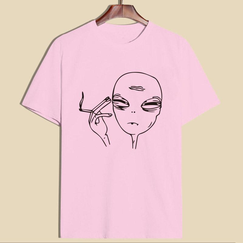 

Tshirt Alien Smoking Funny Graphic Print Tees But Is It Art Fashion Tops Women XL рожевий