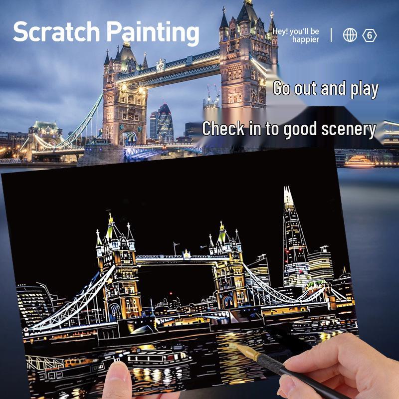 City Night View A4 Scratch Art Paper - Children’s Craft Kit