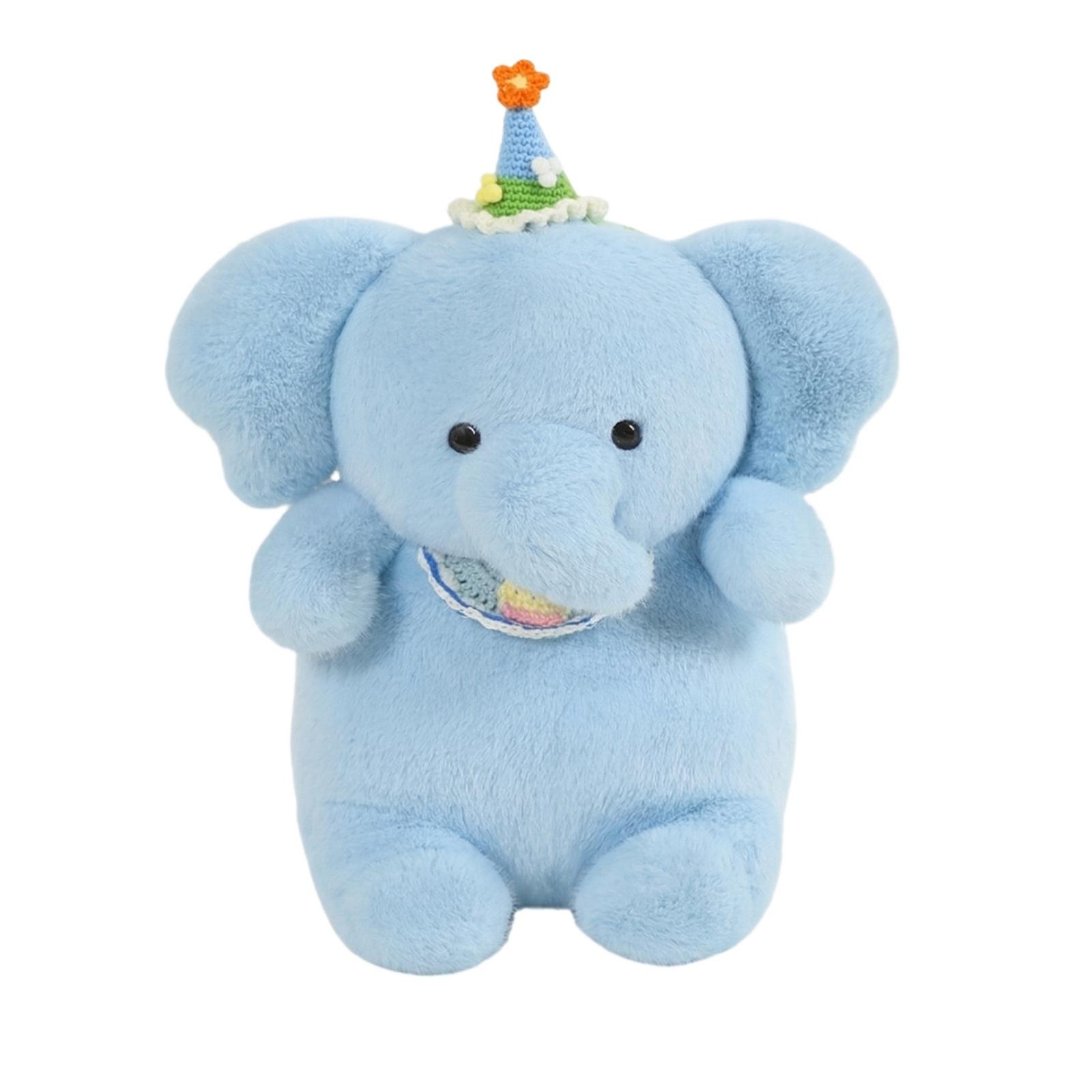 

Plush Elephant Stuffed Animal Soft Plush Toy with Party Hat and Embroidered Bib Suitable for Children and Collectors One Size синий