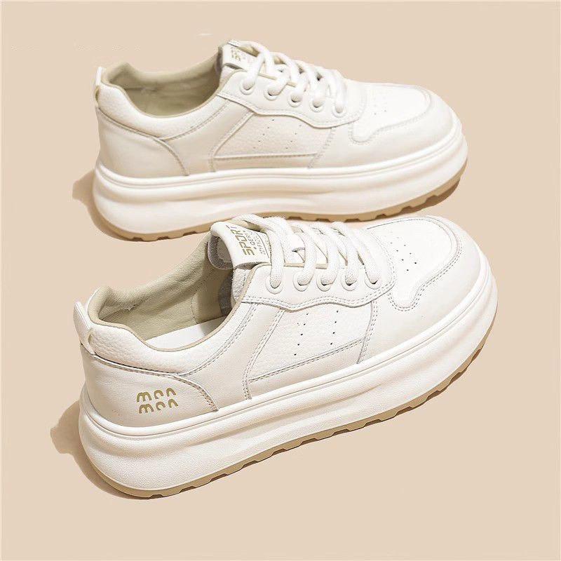 Rindsleder erste Schicht~ echtes Leder dicksohlige weiße Schuhe Damenschuhe vielseitige Board-Schuhe neue atmungsaktive lässige Sportschuhe