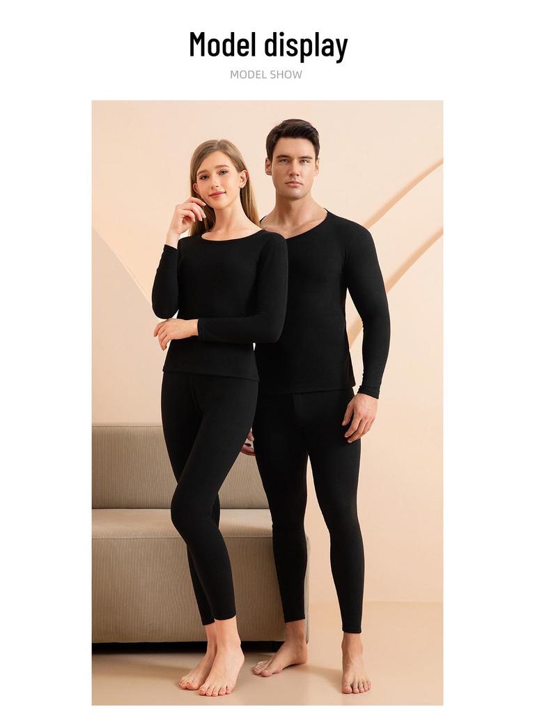 Men's and Women's Cashmere Silk Fleece-Lined Seamless Underwear Set for Autumn/Winter - Includes Base Layer Top and Pants