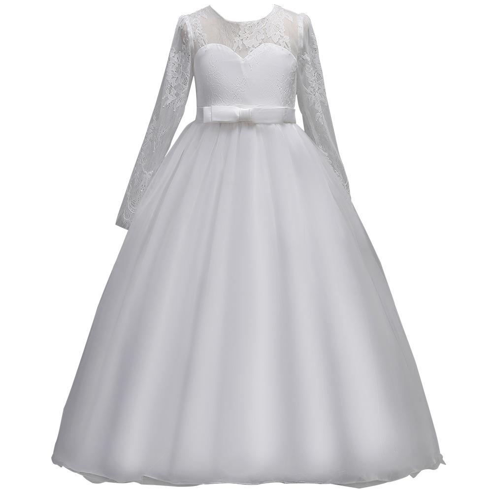 Girls' formal dress: long-sleeved lace puff-skirted princess dress for older children – perfect for emcees and performances