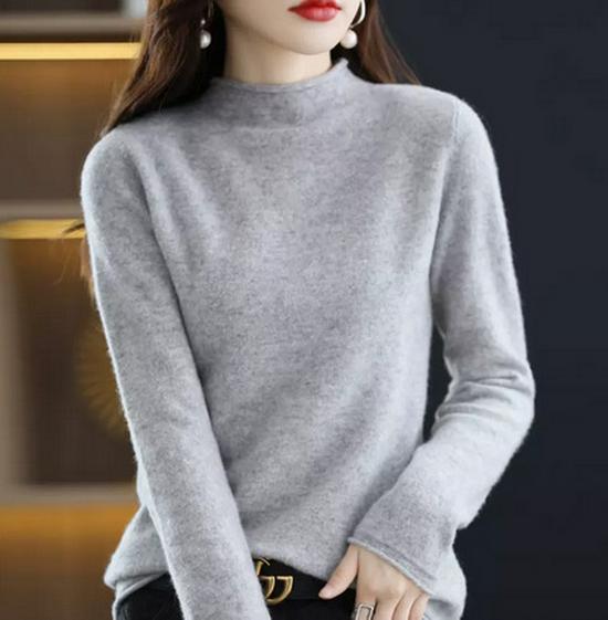 Women's 100% Pure Wool Turtleneck Sweater - Fashionable Autumn/Winter Knitted Cashmere Base Layer Top