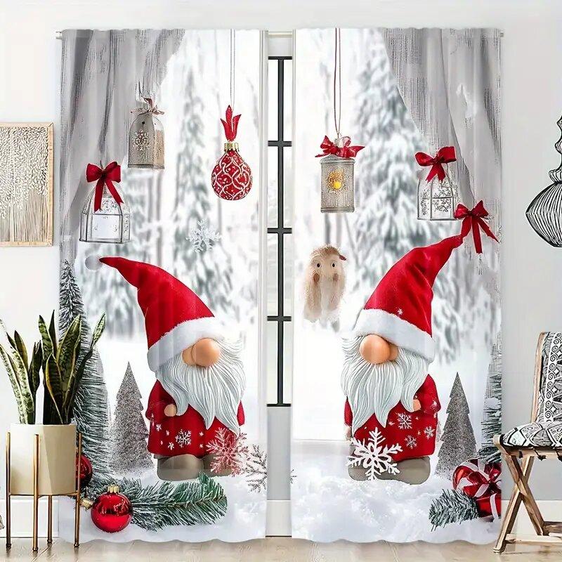 

2pcs- Santa Claus and Christmas balloon pattern printed curtains, decorations, home room decorations 29Wx64L(75x166CM)x2