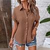 Womens Button Down Shirts Short Sleeve Casual Collared Shirt Loose Blouses Solid Color Tops With Pocket