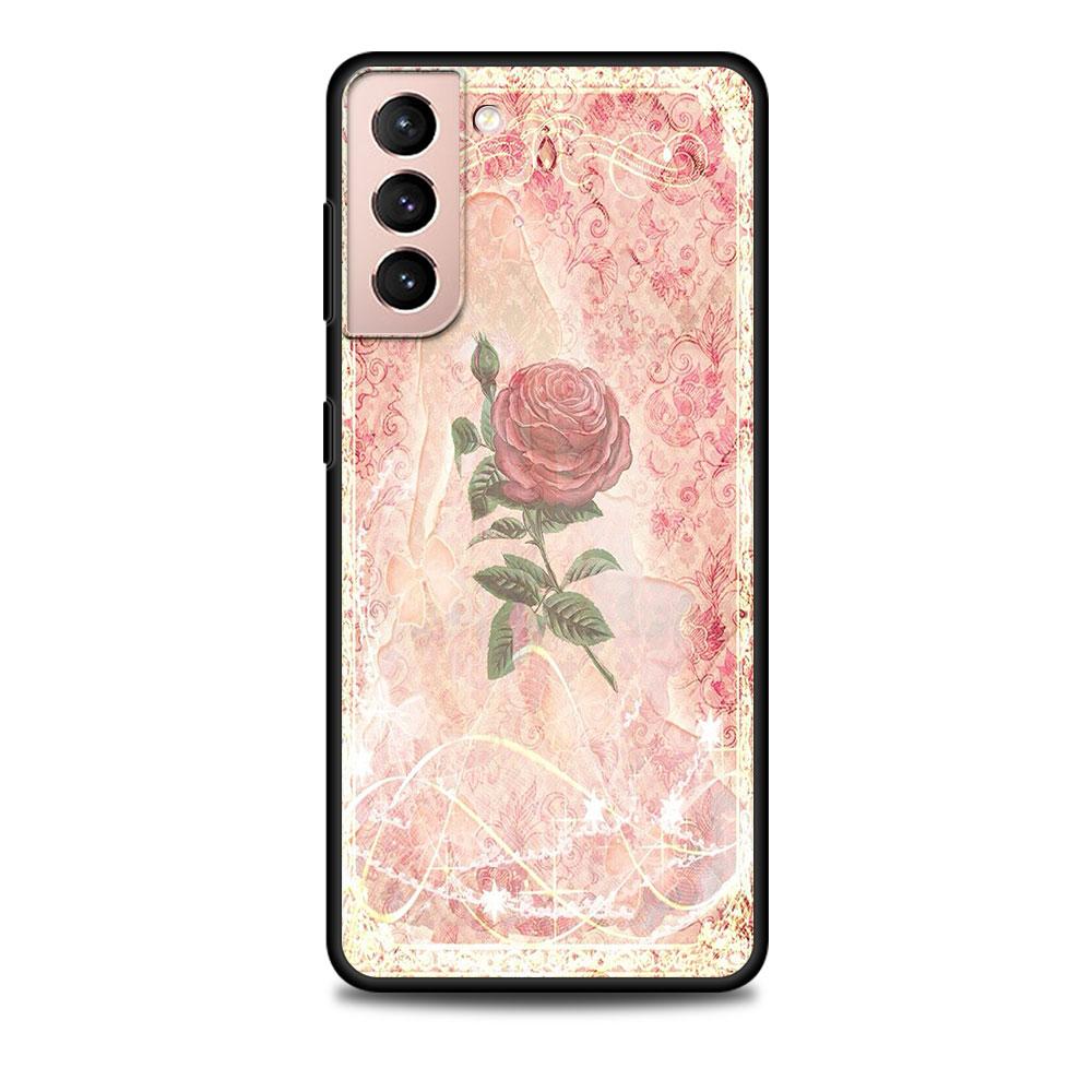 Rose Flower Painting Case for Samsung Galaxy S20 FE S22 S23 Ultra S21 S10 Lite S9 S8 Plus S7 Edge Black Soft Silicon Phone Cover