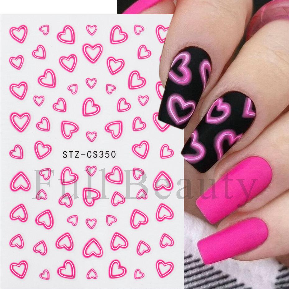Nail Art Stickers Valentine's Day Pink Neon Light And Shadow Hollow Love Adhesive Nail Stickers