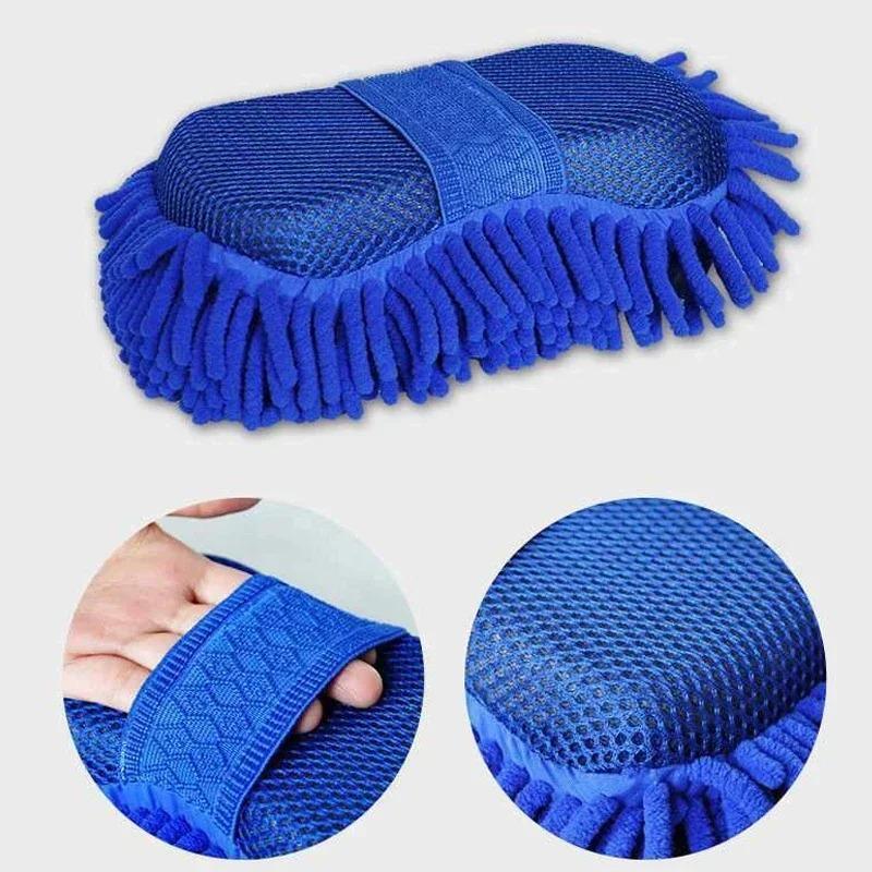 2Pc Blue Microfiber Chenille Car Wash Sponge Care Washing Brush Pad Cleaning Tool Auto Washing Towel Gloves Styling Accessories