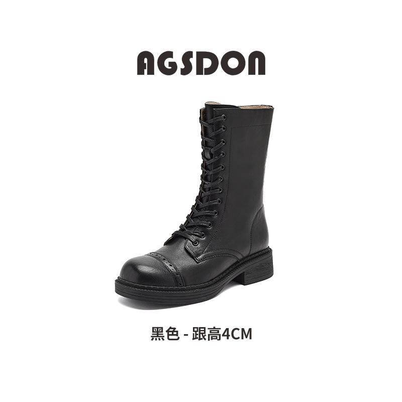 Augustine Martin Boots Women's 2025 New Spring and Autumn Retro British Style Thick-soled Black Knight Short Boots with Skirt