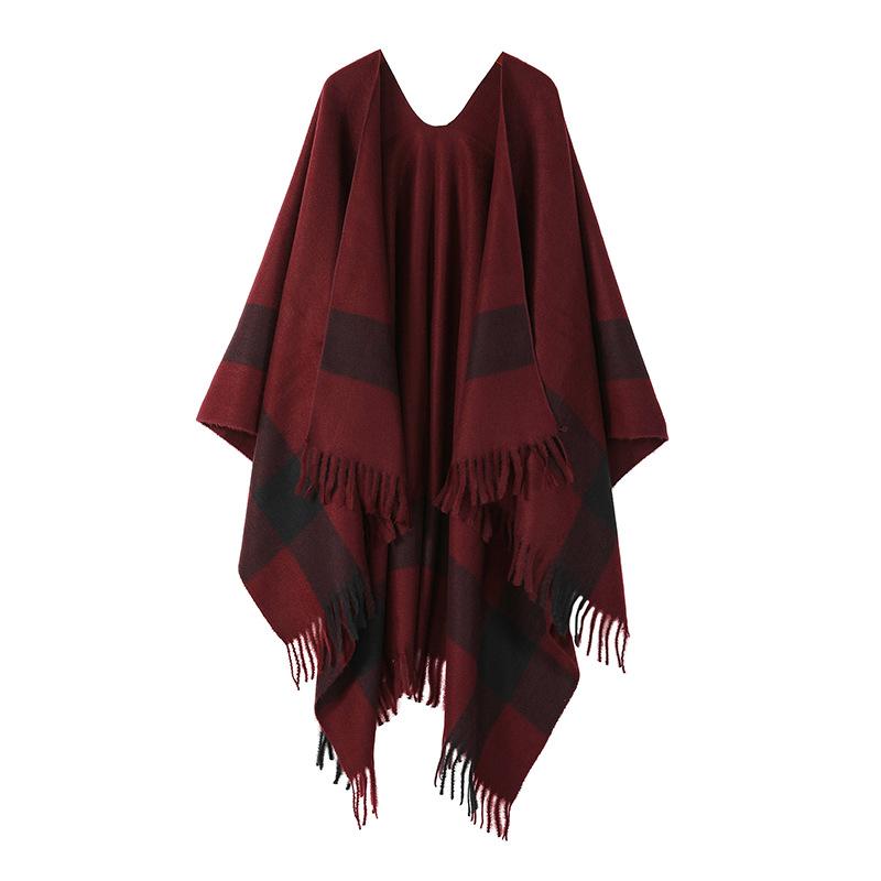 Striped Shawl Women'S Cloak Knitted Office Blanket Warm Fringed Cloak