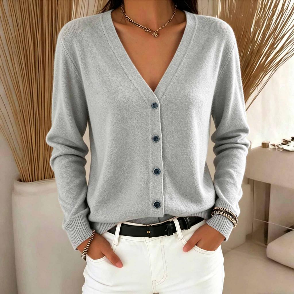 Women's Color Button Front Cardigan Sweater Loose Fit Casual Top