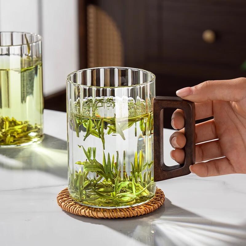 Tea-Water Separation Glass Teacup with Wooden Handle