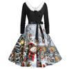Vestido flare estampado de natal para mulheres vestido de manga comprida vestido casual de festa vazado