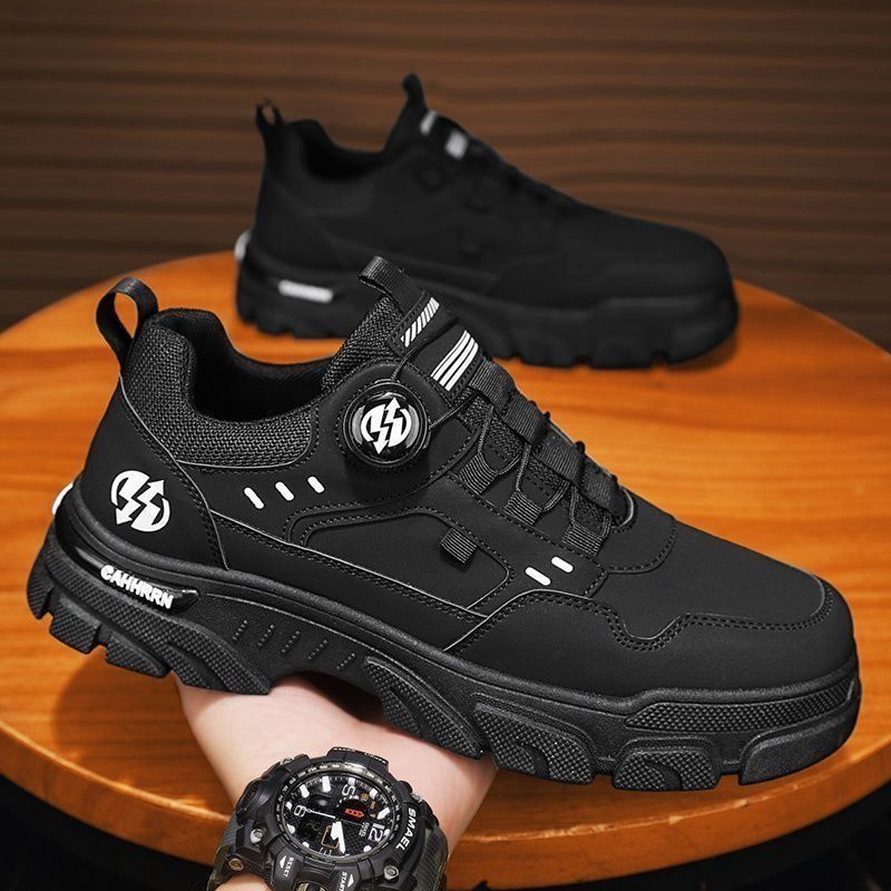 

Высококачественные мужские кроссовки, модные кожаные ботинки, тактические дышащие ботинки для активного отдыха, походная повседневная обувь, нескользящие мужские ботильоны 39 чёрный