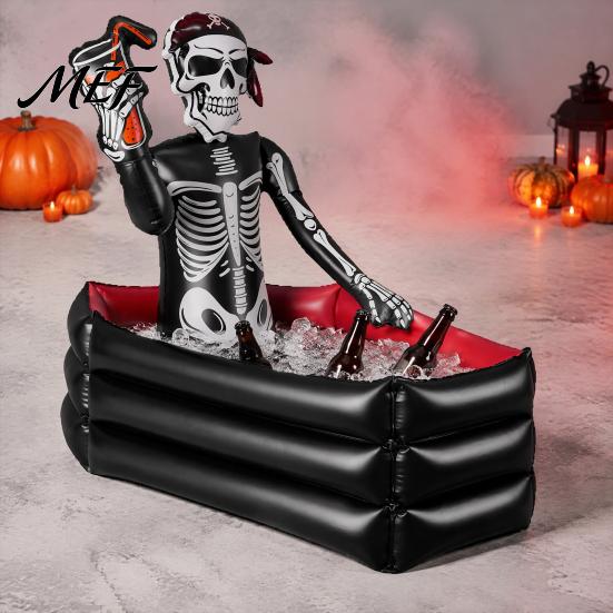 Inflatable Ice Bucket for Halloween Skull Bucket, Pirate Skeleton Drink Cooler Party, Beer Holder Barbecue Thickened PVC Portable Beverage Tub Outdoor