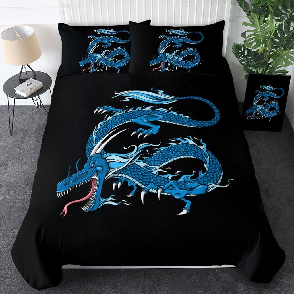 Red Dragon King Queen Duvet Cover Western Mythical Animals Bedding Set For Kids Teens Adults Magical Creature 2/3Pcs Quilt Cover