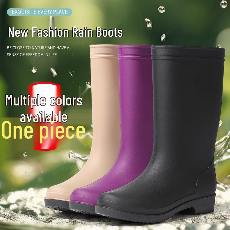 Women's British Fashion Mid-Calf Waterproof Rubber Rain Boots - Non-Slip, Warm Frosted Overshoes for Kitchens and More