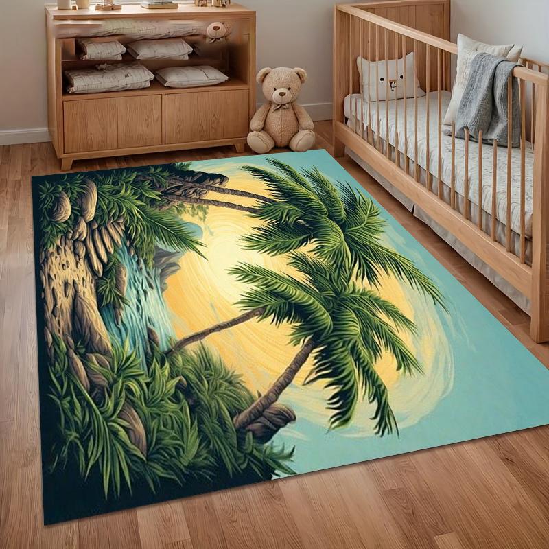

Soft Non-Slip Tropical Paradise Area Rug with Palm Tree and Waterfall Design for Living Room Bedroom Nursery Home Decor 40X60cm