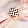 Black White Checkerboard Scarf Ring Women Girls T-shirt Tie Clip Shawl Silk Scarves Ring Wrap Holder Clasp Slide Buckle Clothing Accessories
