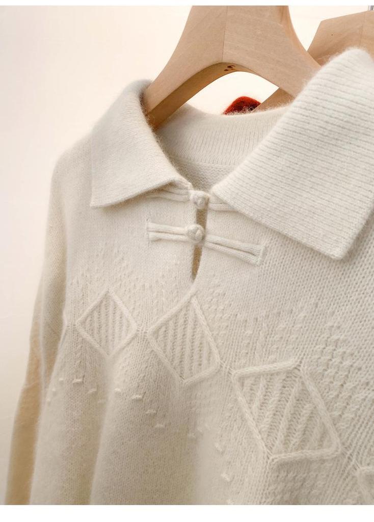 New Autumn/Winter Women's Pure Wool Polo Collar Sweater: Cozy, Thick Knitwear with a Touch of Chinese Style Elegance
