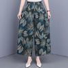 Women's Plus Size Cotton Silk Printed Wide Leg Pants, Elastic Waist Casual Summer Trousers (XL-5XL)