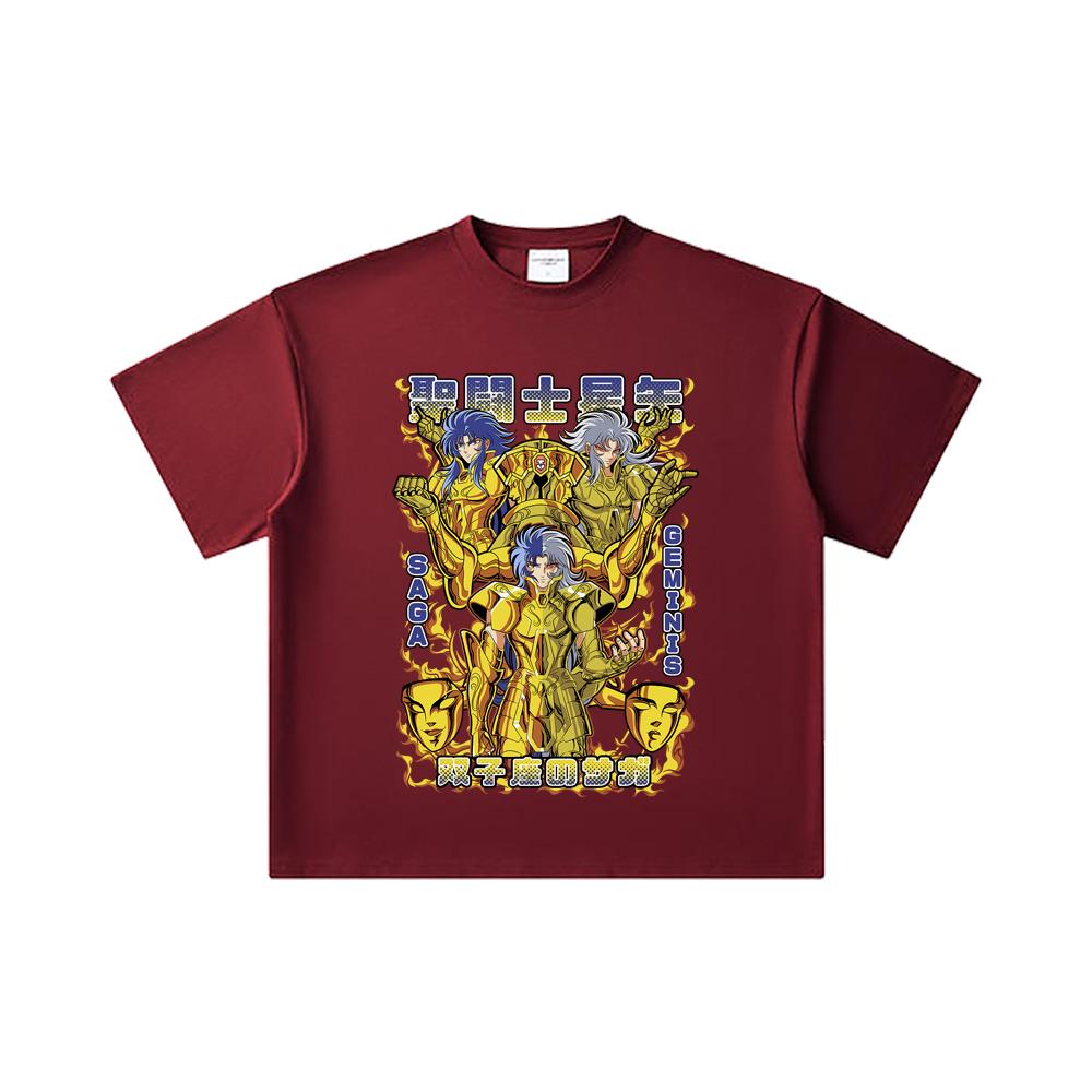 260 GSM Double Yarn 32 Count 100% Cotton Saint Seiya V21 Gemini Print Unisex Heavy Cotton T Shirt