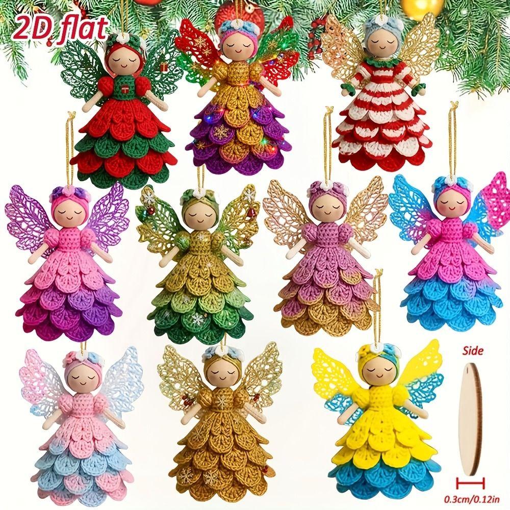 14/28 pcs 2D Flat Christmas Tree Ornaments Colorful Design Wings Girl Pendant Outdoor Indoor
