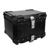 Motorcycle Top Box Aluminum Alloy 55L Quick Release Water Resistant with Safety Lock Reflective Sticker for Helmet Luggage Black