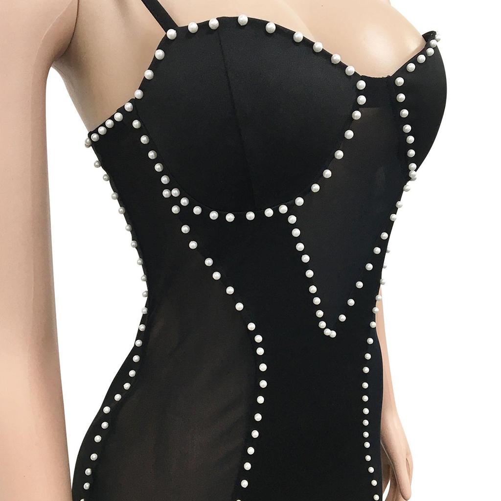 X5047 European-American Fashion Spaghetti Strap Mesh Bodycon Dress